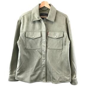Levi’s Shirt Jacket Women’s XS Green Faux Suede Zip Snap Front Microsuede